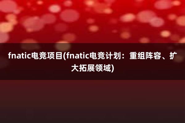 fnatic电竞项目(fnatic电竞计划：重组阵容、扩大拓展领域)