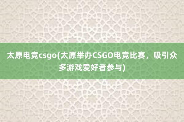 太原电竞csgo(太原举办CSGO电竞比赛，吸引众多游戏爱好者参与)