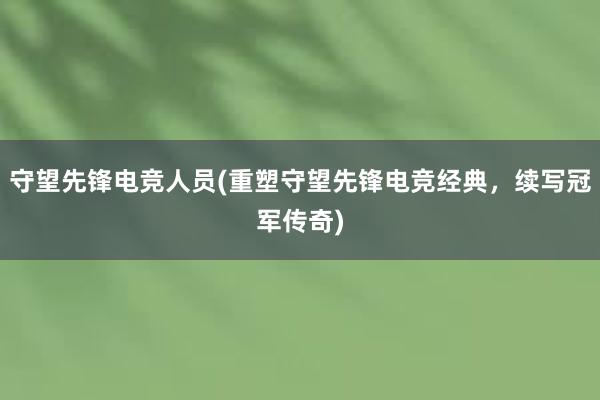 守望先锋电竞人员(重塑守望先锋电竞经典，续写冠军传奇)