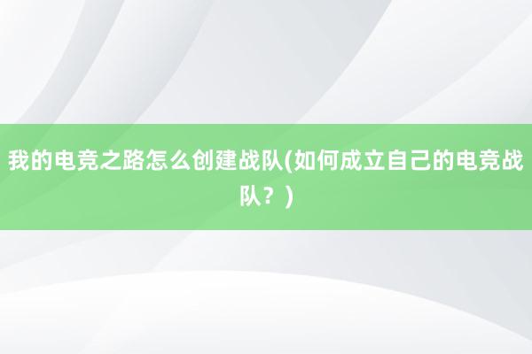 我的电竞之路怎么创建战队(如何成立自己的电竞战队？)