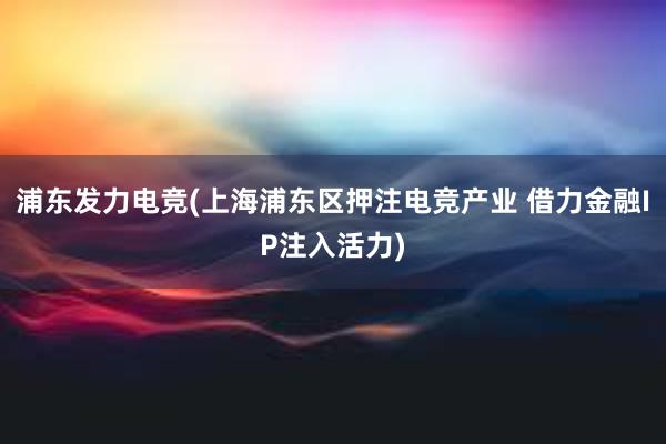 浦东发力电竞(上海浦东区押注电竞产业 借力金融IP注入活力)