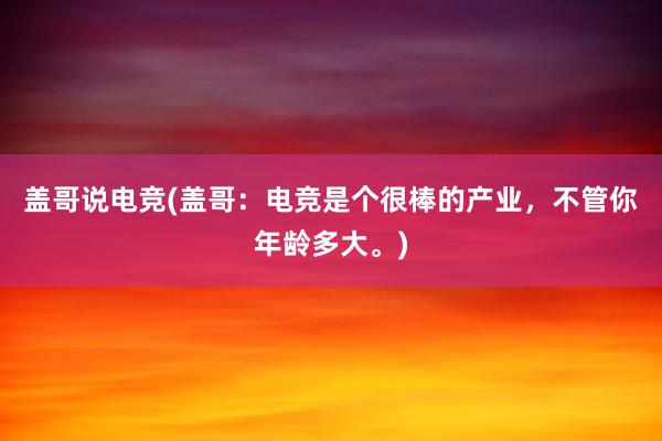 盖哥说电竞(盖哥：电竞是个很棒的产业，不管你年龄多大。)