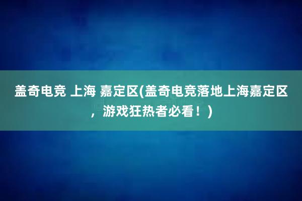 盖奇电竞 上海 嘉定区(盖奇电竞落地上海嘉定区，游戏狂热者必看！)